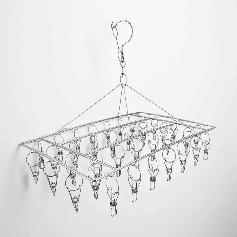 Petit étendoir à linge inox pliable clips multiples