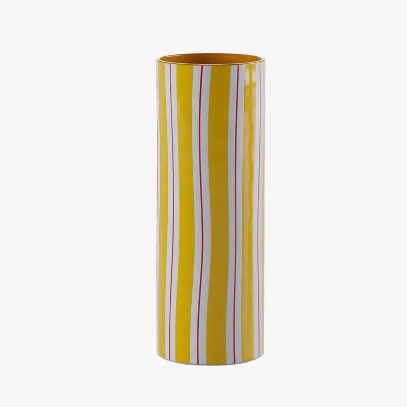 Vase cylindrique rayures jaune, Orlando - grand mod le