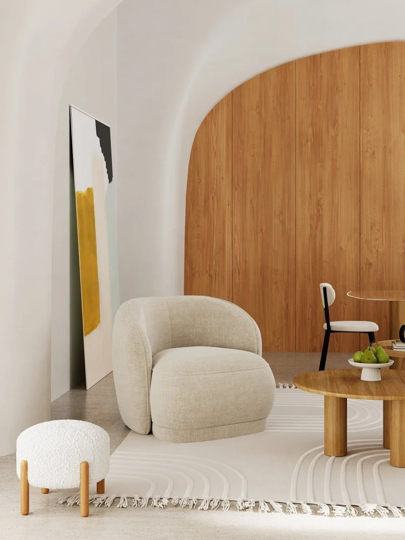 Fauteuil design tissu beige Pablo