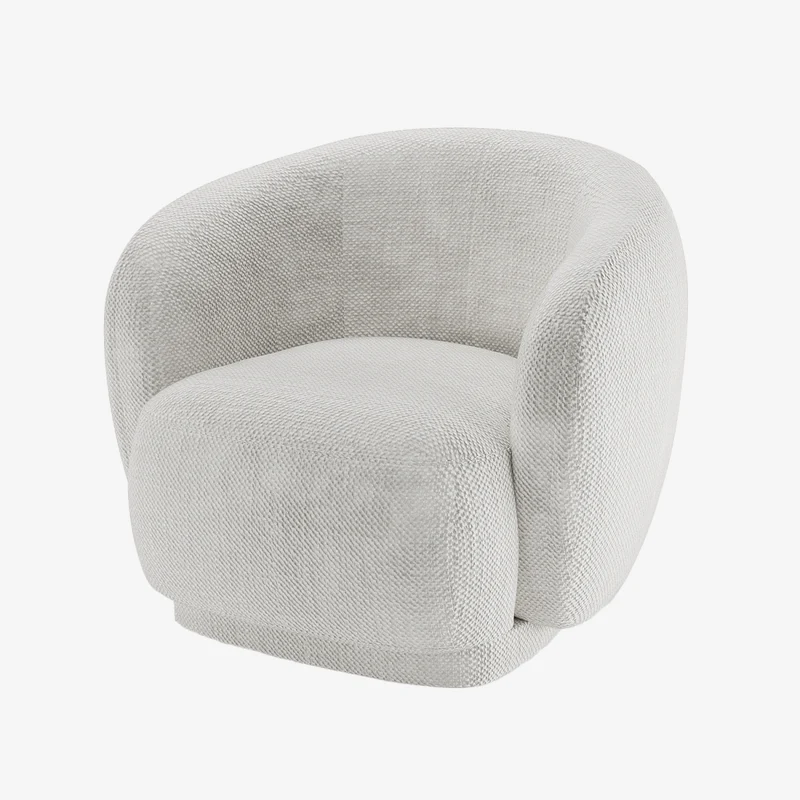 Fauteuil design demi-tonneau tissu chenille blanc Victoria