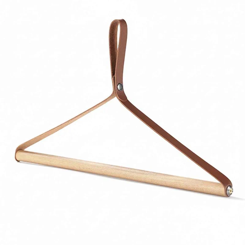 Cintre pour étendoir à linge bois et cuir
