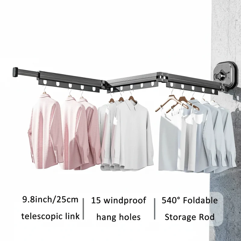 Étendoir à linge mural rétractable aluminium pliable