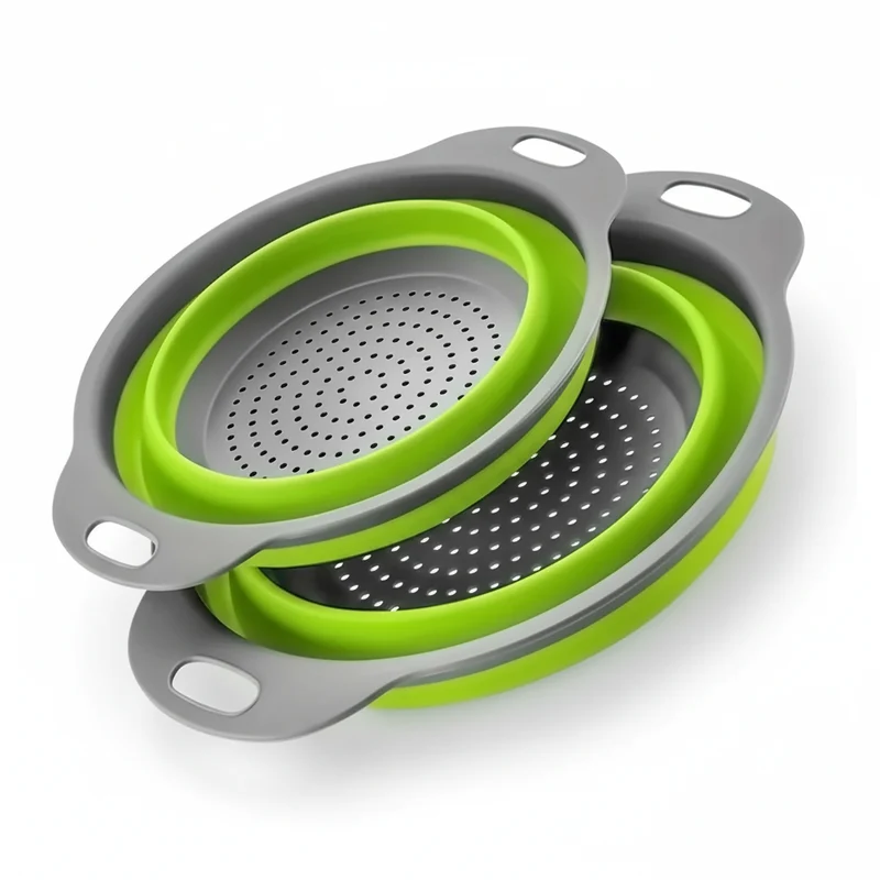 Silicone vegetable and fruit cleaning and drainage basket foldable colander