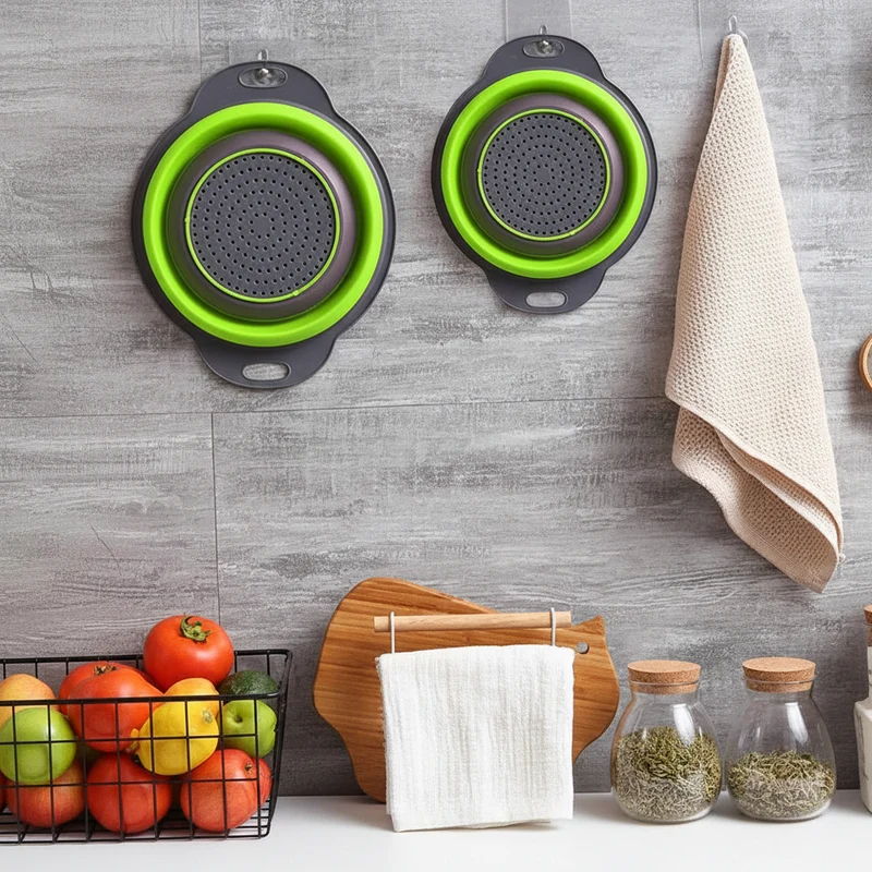 Silicone vegetable and fruit cleaning and drainage basket foldable colander