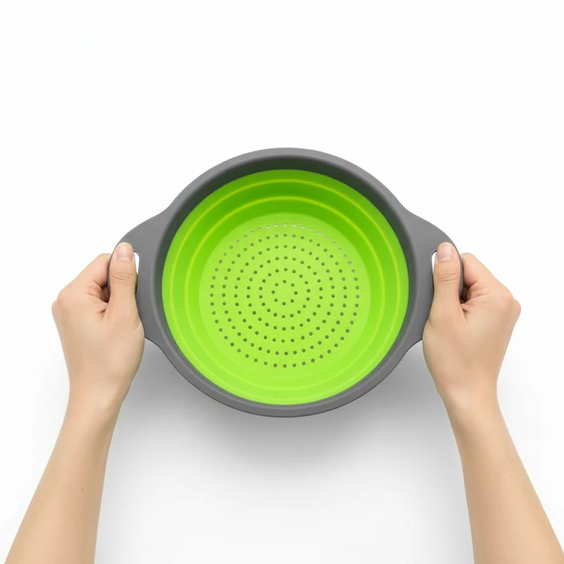Silicone vegetable and fruit cleaning and drainage basket foldable colander