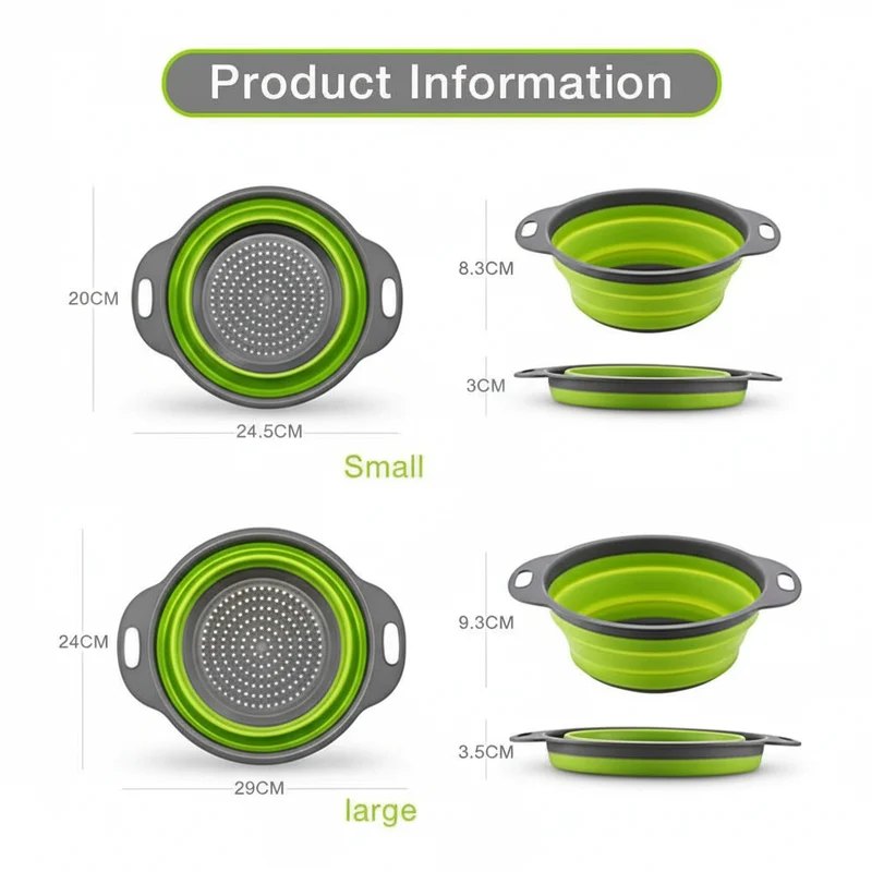Silicone vegetable and fruit cleaning and drainage basket foldable colander