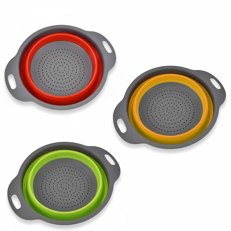 Silicone vegetable and fruit cleaning and drainage basket foldable colander