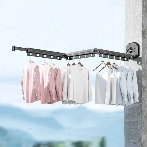 Étendoir à linge mural rétractable ventouses aluminium