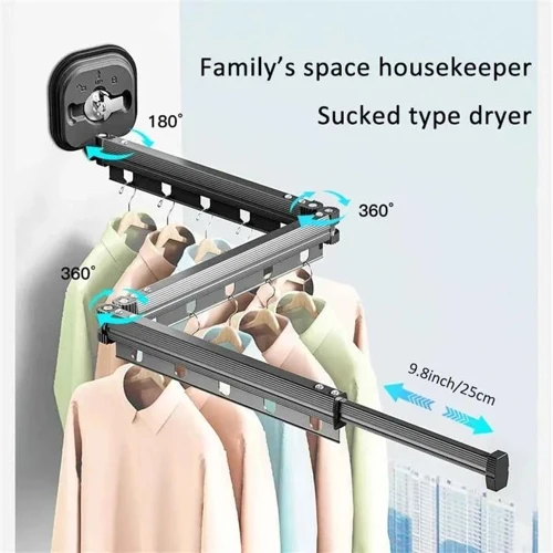 Étendoir à linge mural rétractable ventouses aluminium