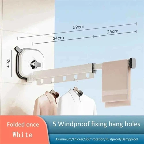 Étendoir à linge mural rétractable ventouses aluminium
