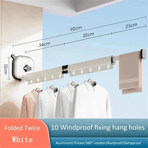 Étendoir à linge mural rétractable ventouses aluminium