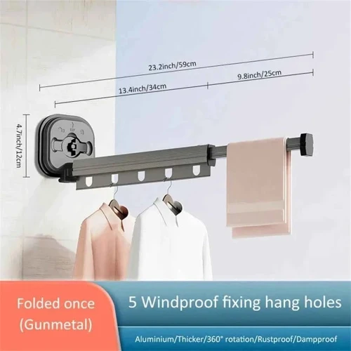 Étendoir à linge mural rétractable ventouses aluminium