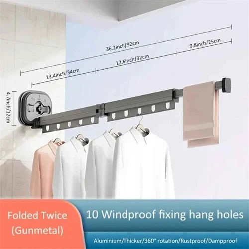 Étendoir à linge mural rétractable ventouses aluminium