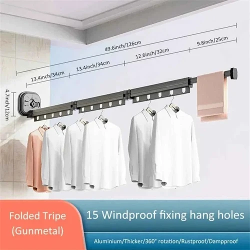 Étendoir à linge mural rétractable ventouses aluminium
