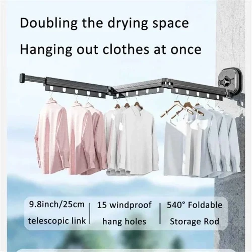 Étendoir à linge mural rétractable ventouses aluminium