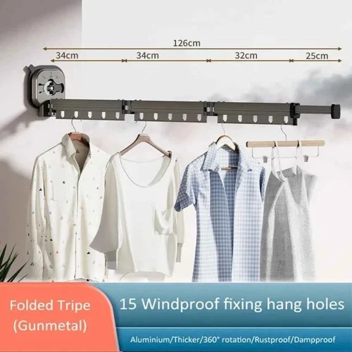 Étendoir à linge mural rétractable ventouses aluminium
