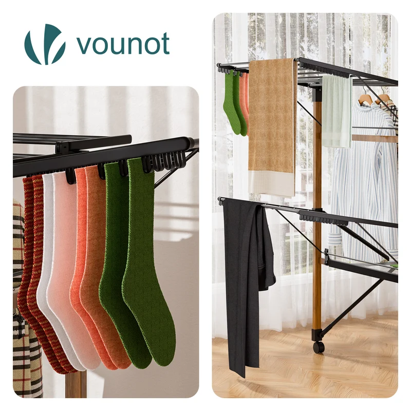 Etendoir a linge deluxe pliable grande capacite 173x94x123cm style bois noir