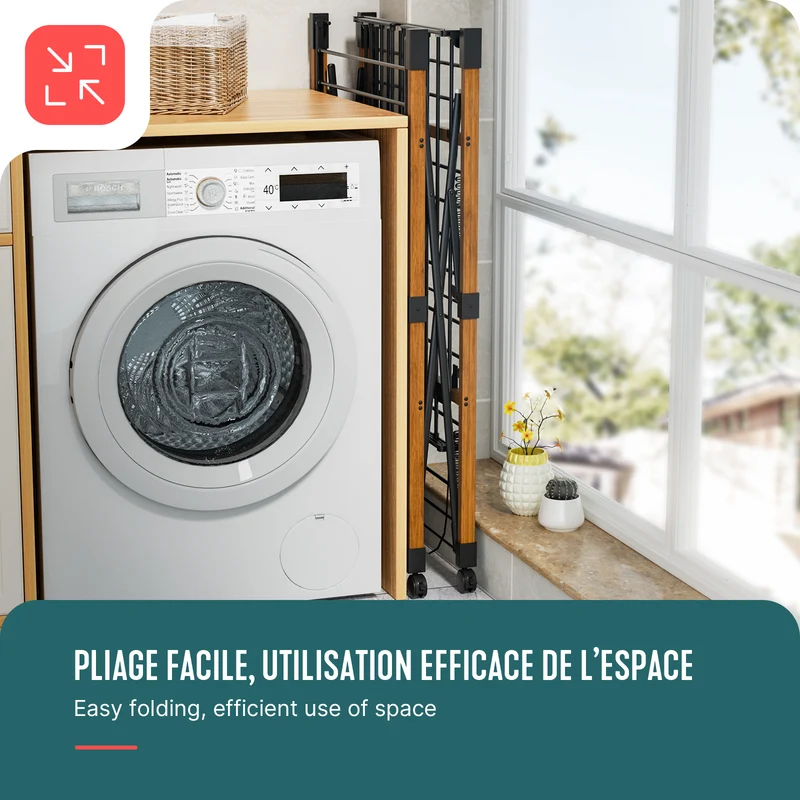 Etendoir a linge deluxe pliable grande capacite 173x94x123cm style bois noir