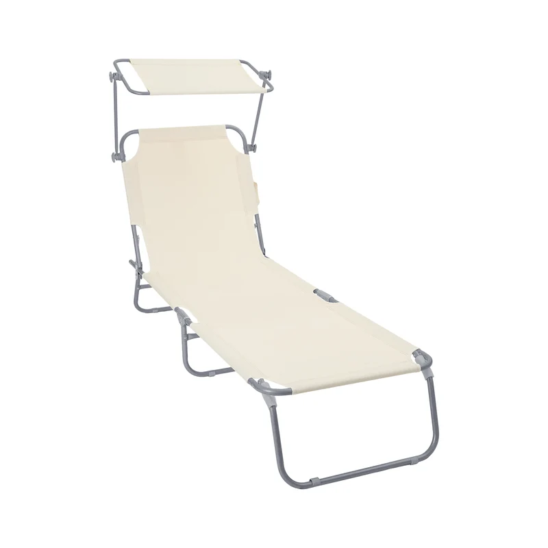 Chaise longue pliante avec pare soleil beige