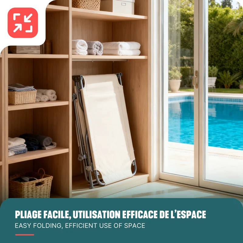 Chaise longue pliante avec pare soleil beige