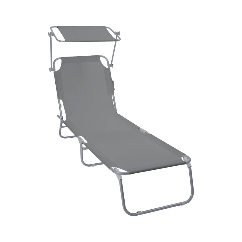 Chaise longue pliante avec pare soleil gris
