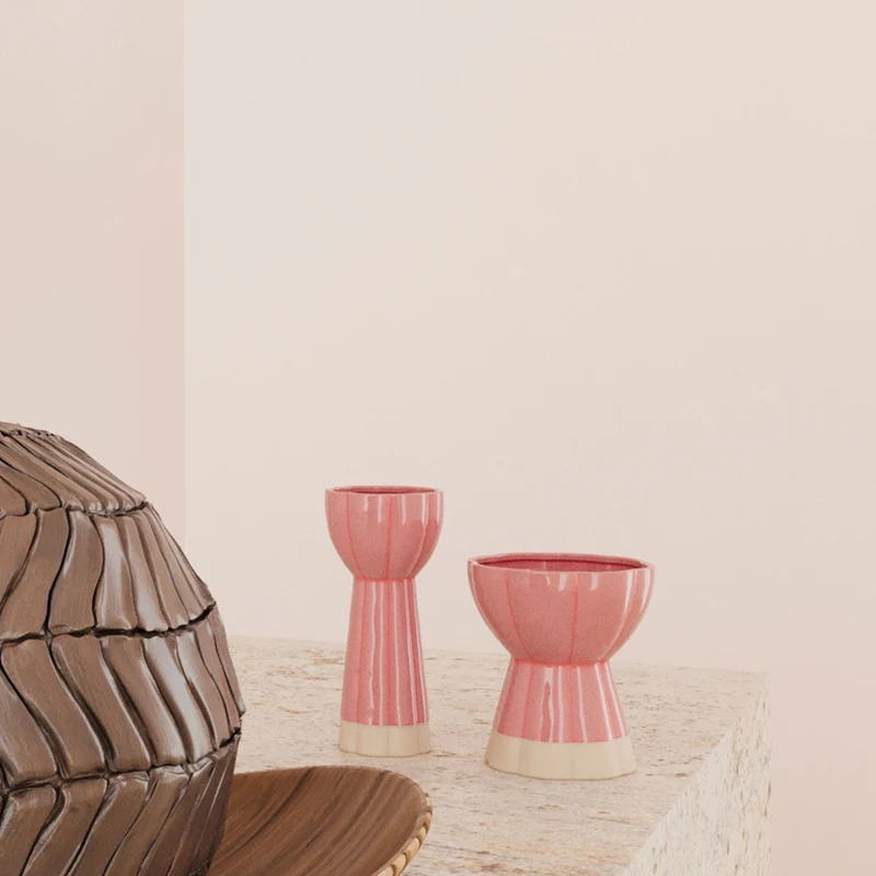 Set de 2 vases design vintage en c ramique rose Vienne