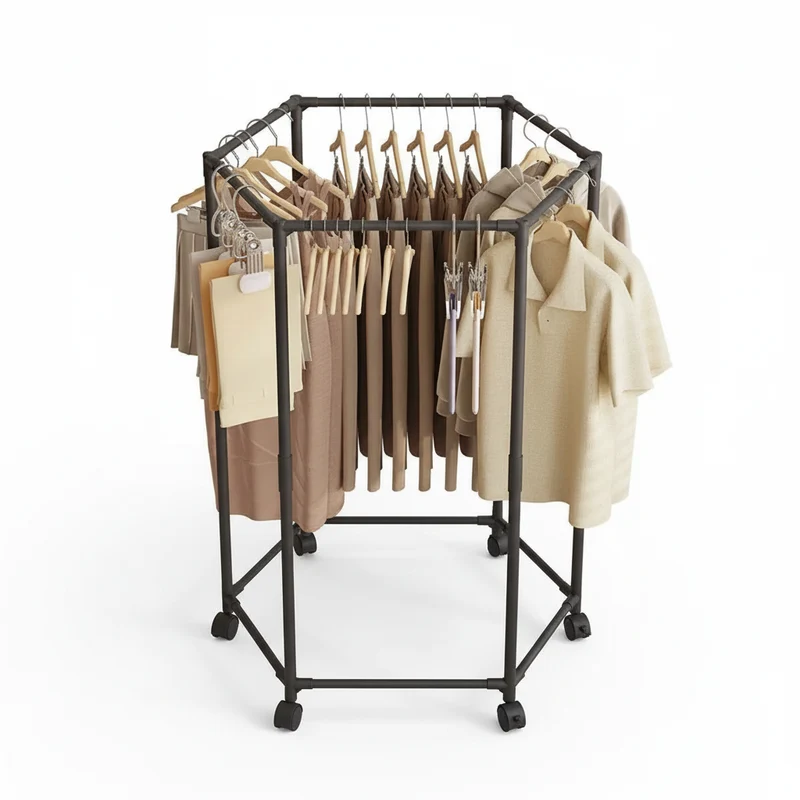 Étendoir à linge intérieur hexagonal à roulettes