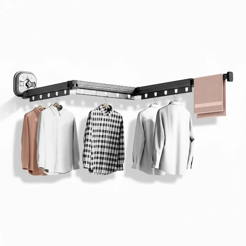 Étendoir à linge mural rétractable aluminium sans perçage
