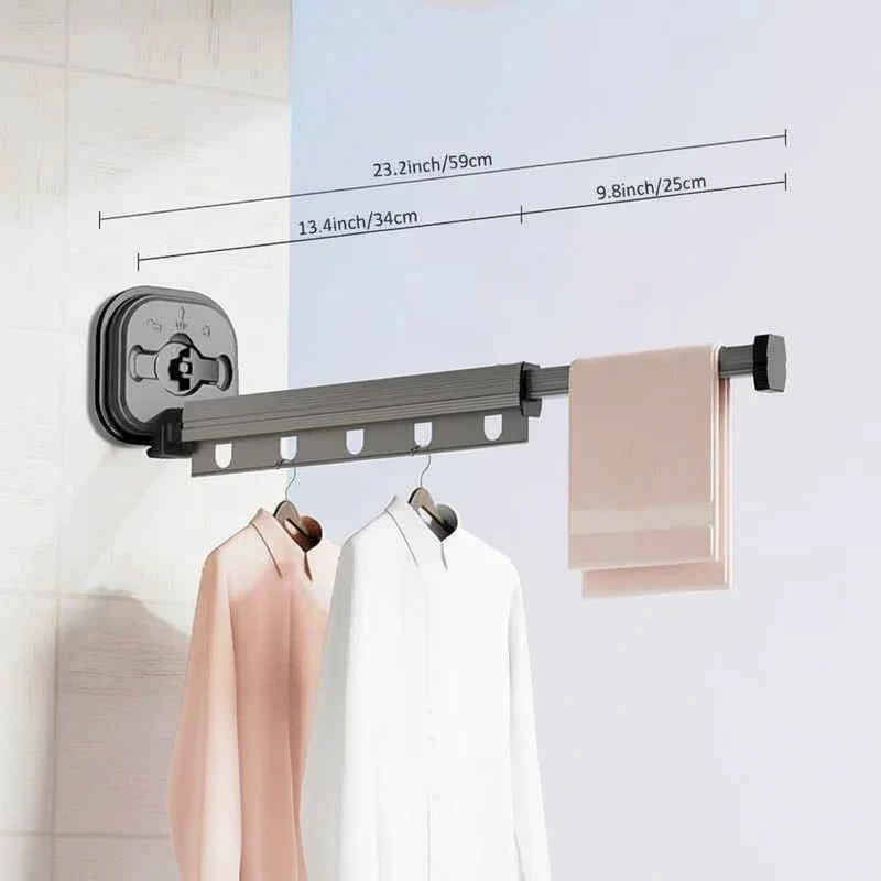 Étendoir à linge mural rétractable aluminium sans perçage