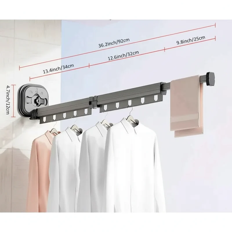 Étendoir à linge mural rétractable aluminium sans perçage