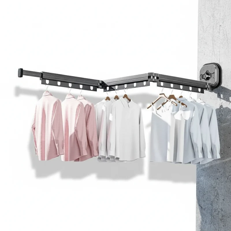 Étendoir à linge mural rétractable aluminium sans perçage