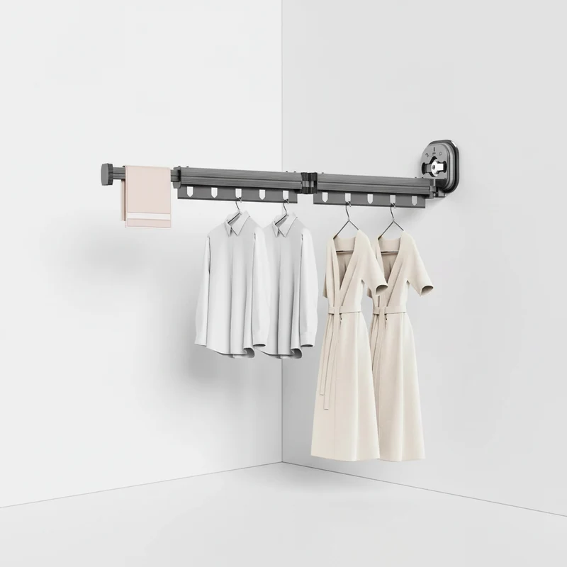 Étendoir à linge mural rétractable aluminium sans perçage