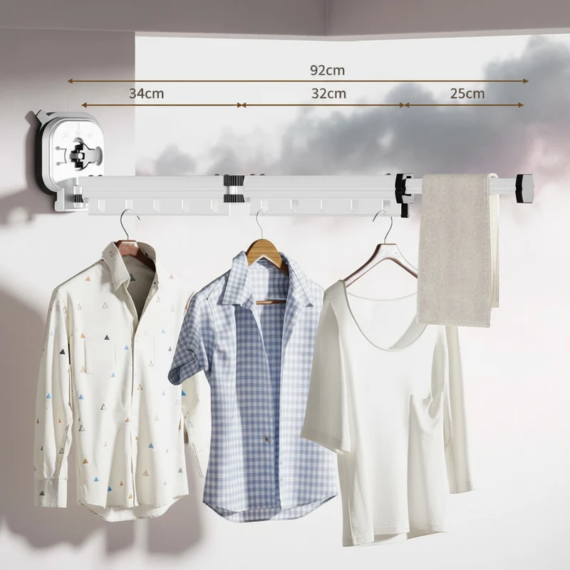 Étendoir à linge mural rétractable aluminium sans perçage