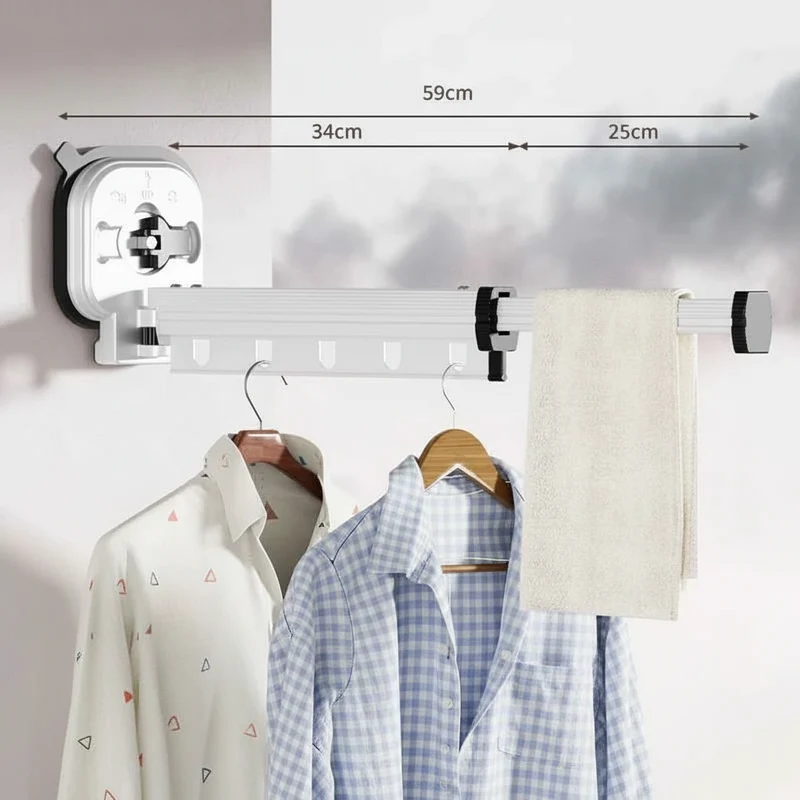 Étendoir à linge mural rétractable aluminium sans perçage