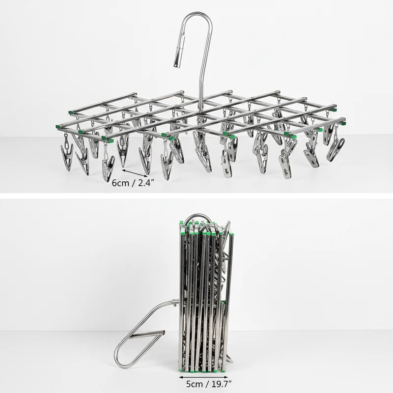 Petit étendoir à linge inox pliable à pinces