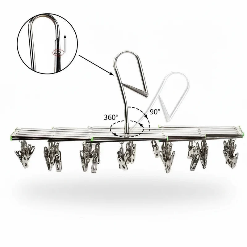 Petit étendoir à linge inox pliable à pinces