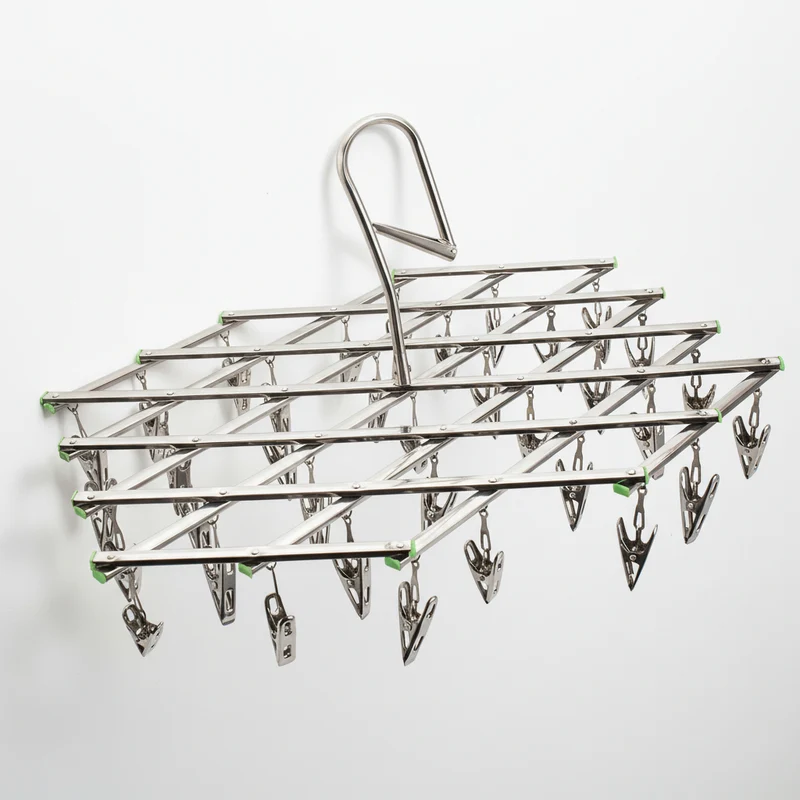 Petit étendoir à linge inox pliable à pinces