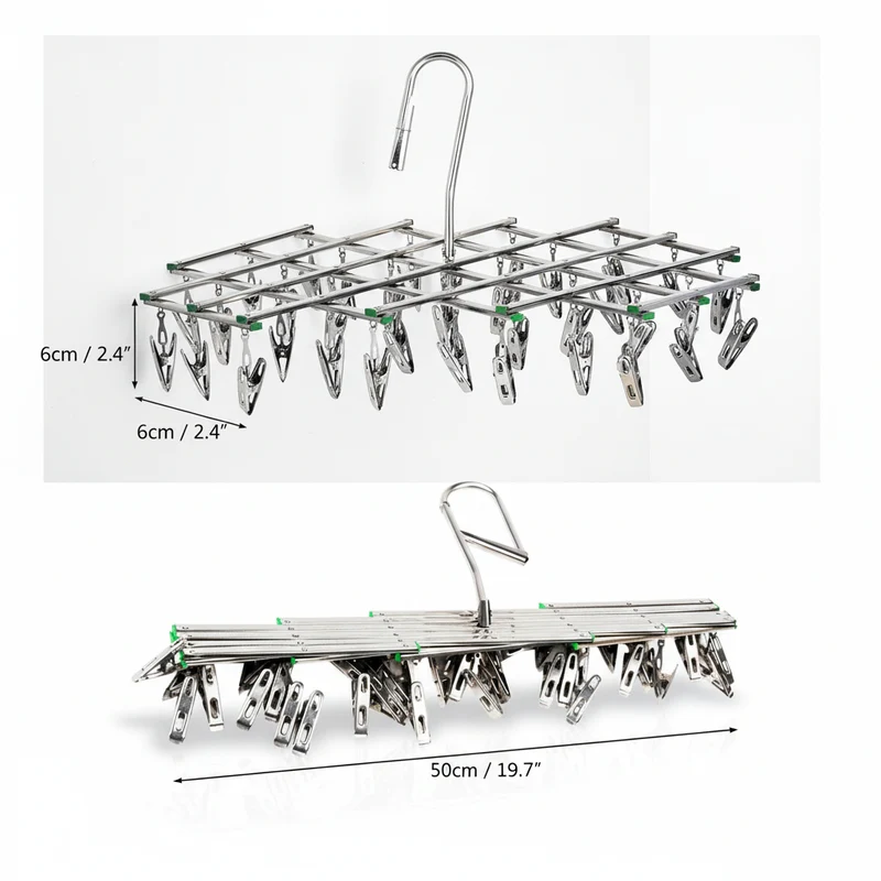 Petit étendoir à linge inox pliable à pinces