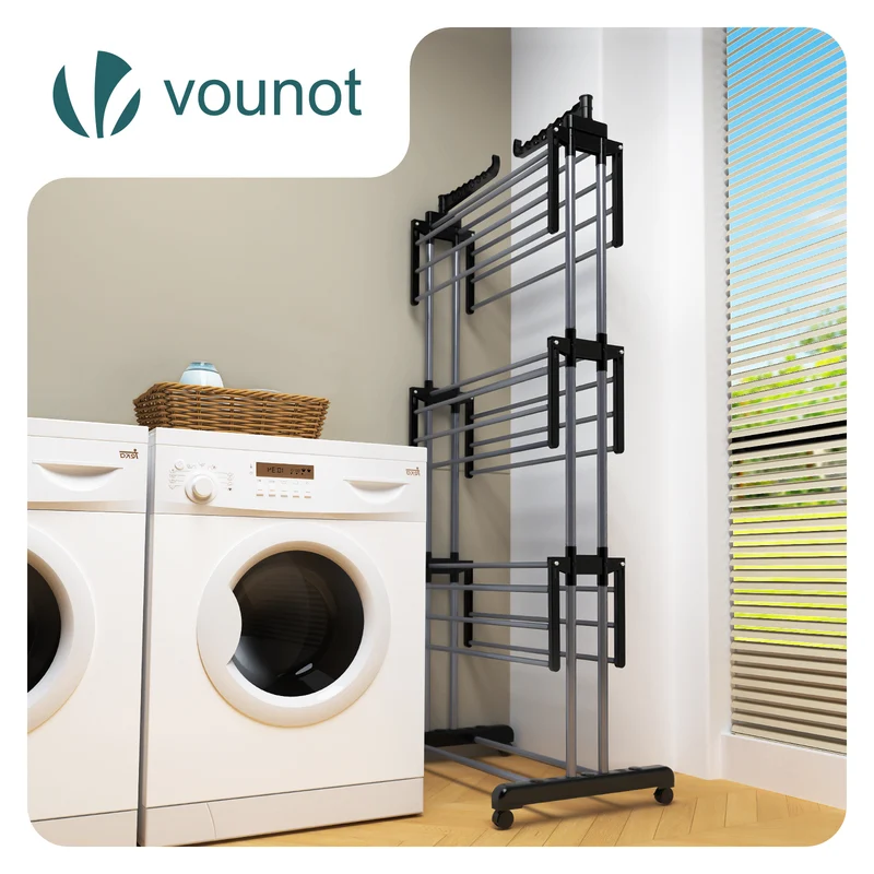 Sechoir a linge etendoir 4 niveaux 126x63x170cm noir-gris