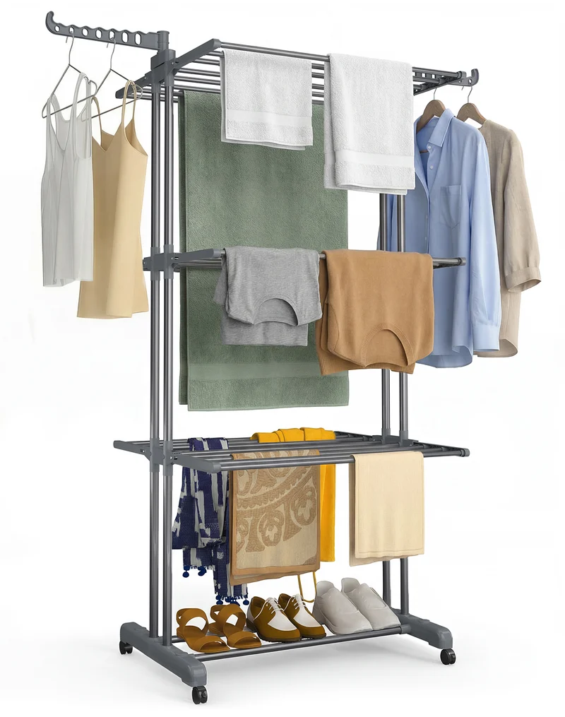 Sechoir a linge etendoir 4 niveaux 126x63x170cm gris