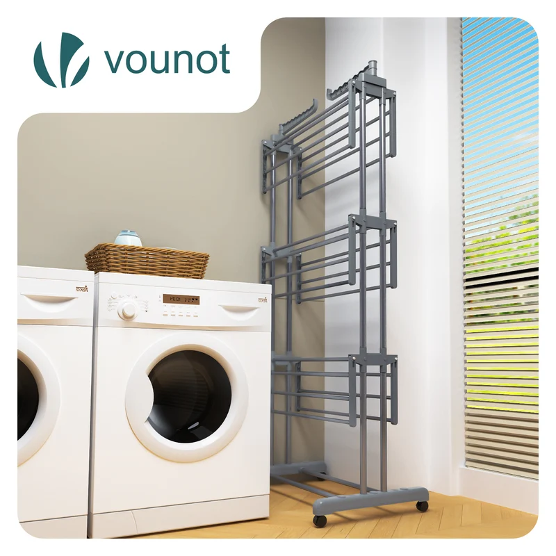 Sechoir a linge etendoir 4 niveaux 126x63x170cm gris