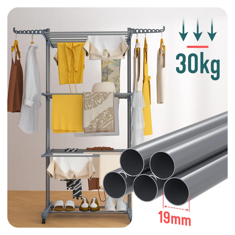 Sechoir a linge etendoir 4 niveaux 126x63x170cm gris