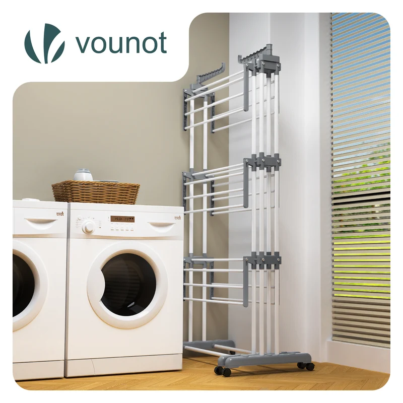 Sechoir a linge etendoir extensible 4 Niveaux 190x64x170cm gris-blanc