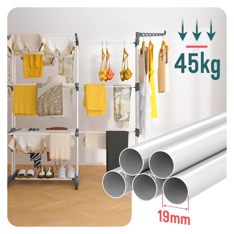 Sechoir a linge etendoir extensible 4 Niveaux 190x64x170cm gris-blanc