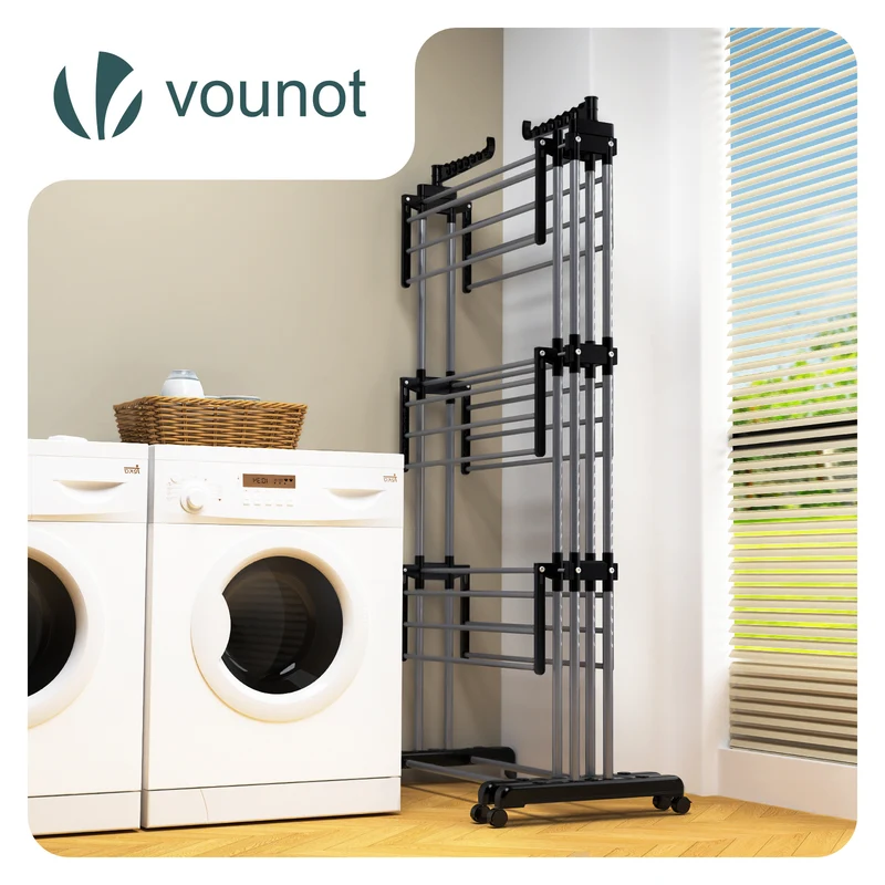 Sechoir a linge etendoir extensible 4 Niveaux 190x64x170cm noir-gris