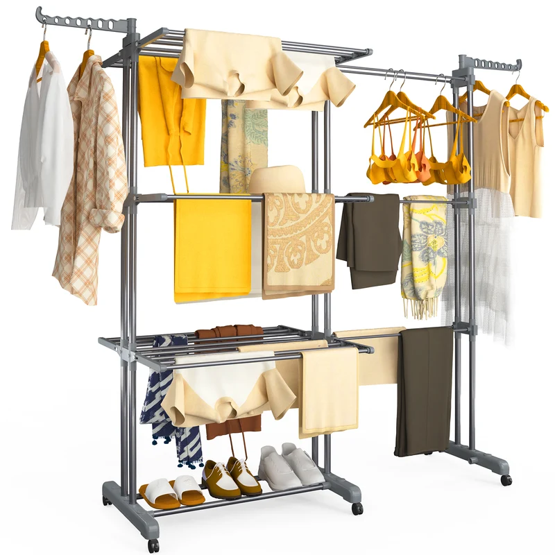 Sechoir a linge etendoir extensible 4 Niveaux 190x64x170cm gris