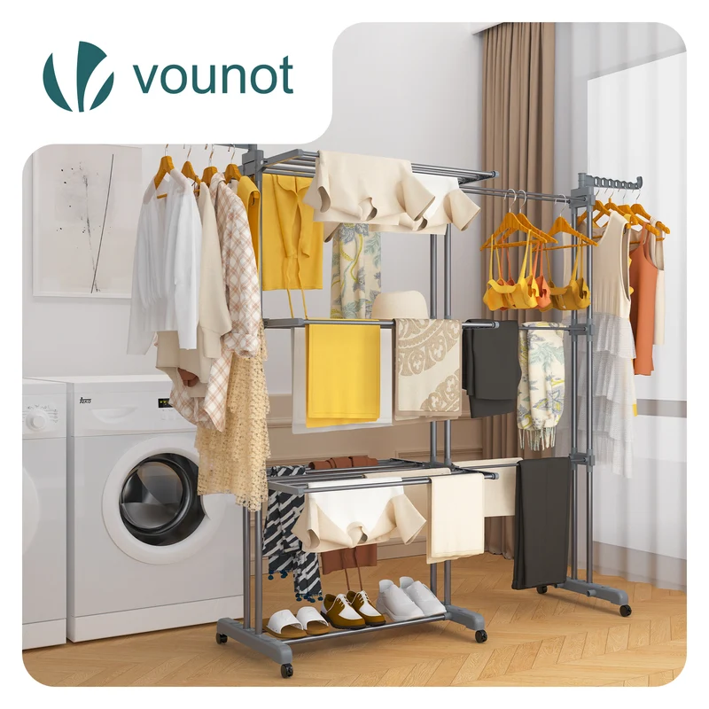 Sechoir a linge etendoir extensible 4 Niveaux 190x64x170cm gris
