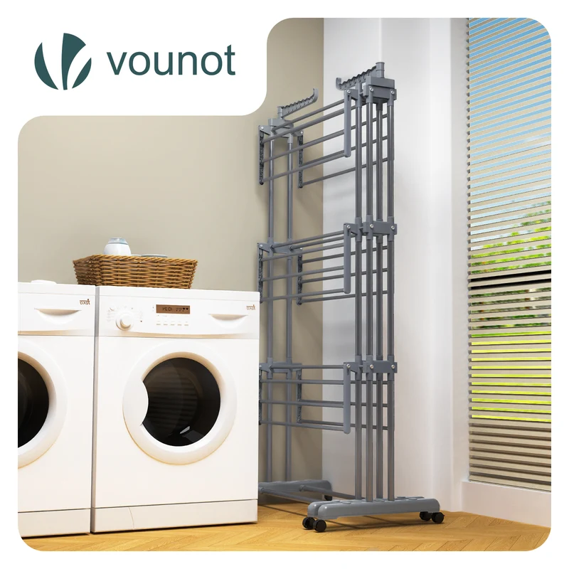 Sechoir a linge etendoir extensible 4 Niveaux 190x64x170cm gris