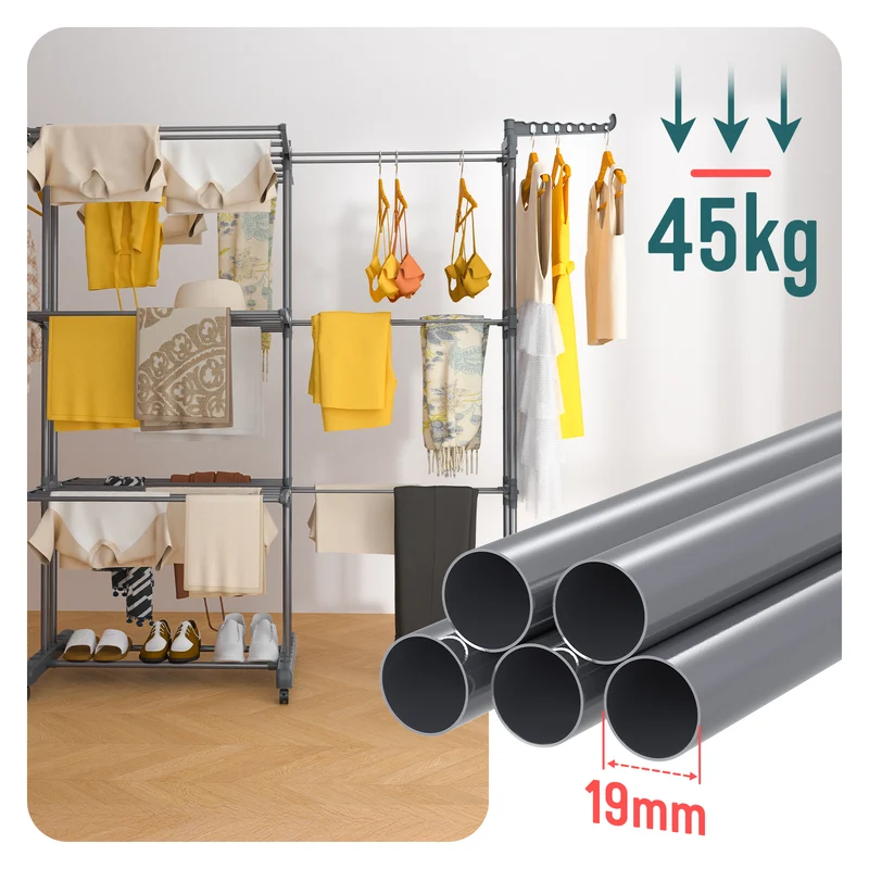 Sechoir a linge etendoir extensible 4 Niveaux 190x64x170cm gris
