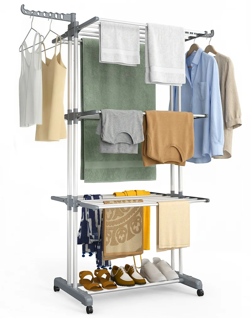 Sechoir a linge etendoir 4 niveaux 126x63x170cm gris-blanc